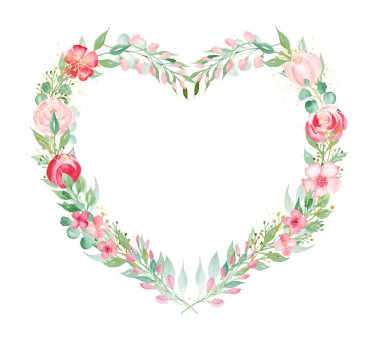 Çiçek açan çiçek suluboya el çizilmiş raster çerçeve şablonu