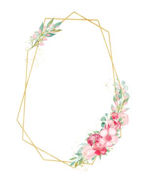 Çiçek açan çiçekler suluboya el çizilmiş raster çerçeve şablonu