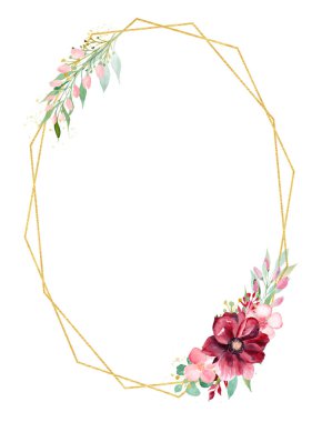 Çiçek dalı suluboya el çizilmiş raster çerçeve şablonu