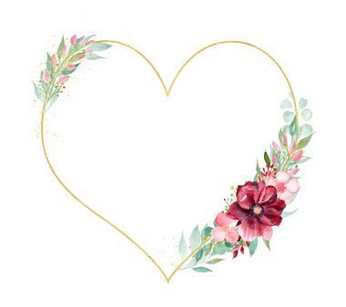 Çiçek açan çiçekler suluboya el çizilmiş raster çerçeve şablonu