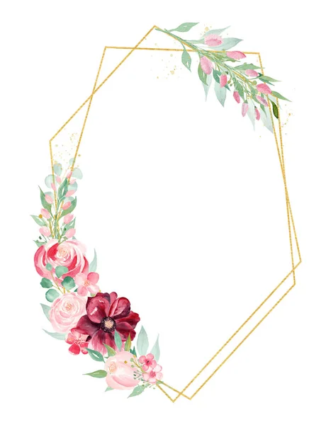 Rose e magnolia ramo acquerello disegnato a mano modello telaio raster — Foto Stock