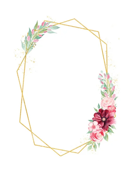 Floral branch watercolor hand drawn raster frame template — Stock Photo, Image