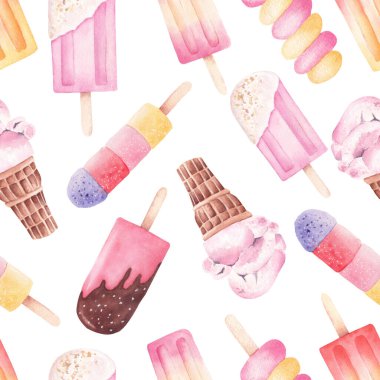 Dondurmalı dondurma dijital kâğıdı. Suluboya kusursuz desen çizimi.