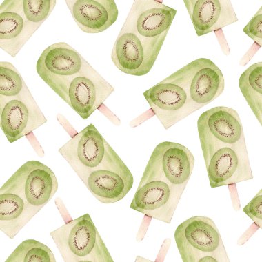 Suluboya kivili meyveli dondurma, dikişsiz dijital kağıt. El çizimi Clipart.