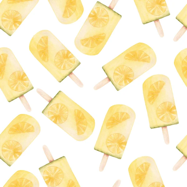 Papel digital helado de paletas de limón. Clipart acuarela pintada a mano sobre fondo blanco . —  Fotos de Stock