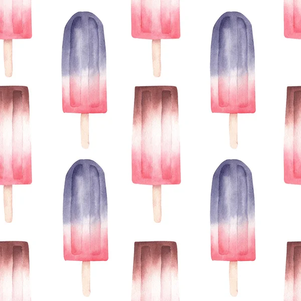 Helado de color fruta paletas papel digital aislado sobre fondo blanco. Comida de verano acuarela clipart . — Foto de Stock