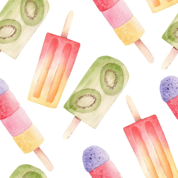 Papéis de frutas aquarela papel digital. Padrão sem costura desenhado à mão sorvete . — Fotografia de Stock