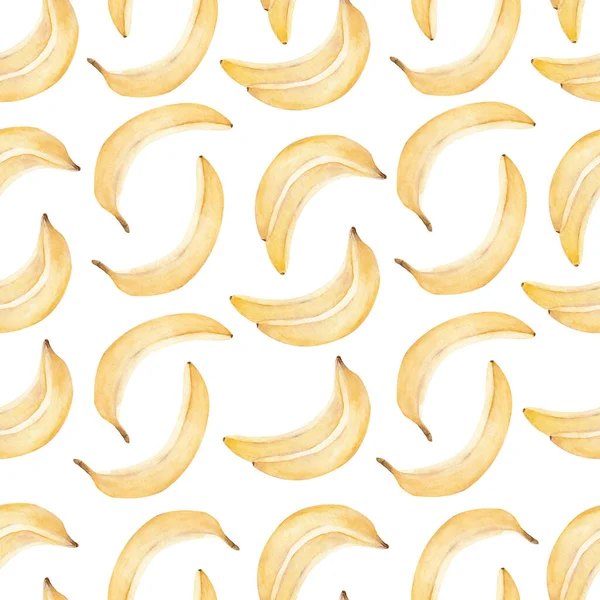 Papel digital de aquarela de frutas tropicais amarelas de banana. Clipart padrão sem costura desenhado à mão . — Fotografia de Stock