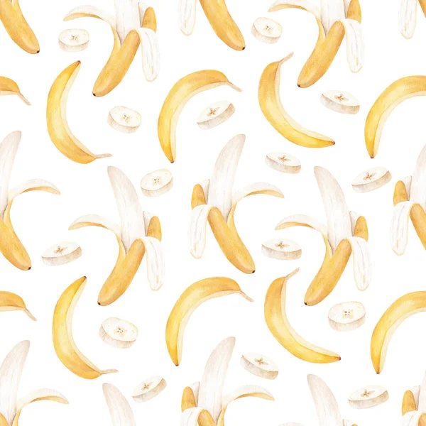 Banane fruits tropicaux aquarelle papier numérique. Illustration alimentaire sans couture peinte à la main. — Photo