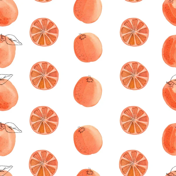 Papel Digital Fruta Laranja Vermelha Padrão Sem Costura Aquarela Ilustração — Fotografia de Stock