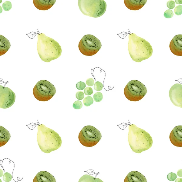 Uvas Verdes Aquarela Kiwi Clipart Frutas Pêra Papel Digital Sem — Fotografia de Stock