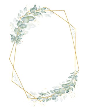 Altın yeşillik çerçevesi beyaz arkaplanda izole edilmiş. Suluboya Clipart.