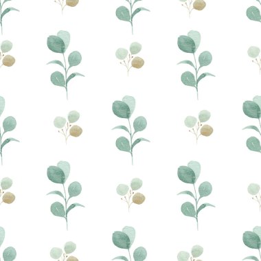 Okaliptüs suluboya dijital kağıt. Yeşillik pürüzsüz desen.