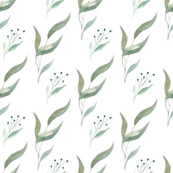 Acuarela verde patrón sin costuras. Ramas botánicas y hojas de papel digital . — Foto de Stock