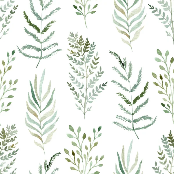 Akwarela zieleni bezszwowy wzór na białym tle. Ręcznie rysowane ilustracje. — Zdjęcie stockowe