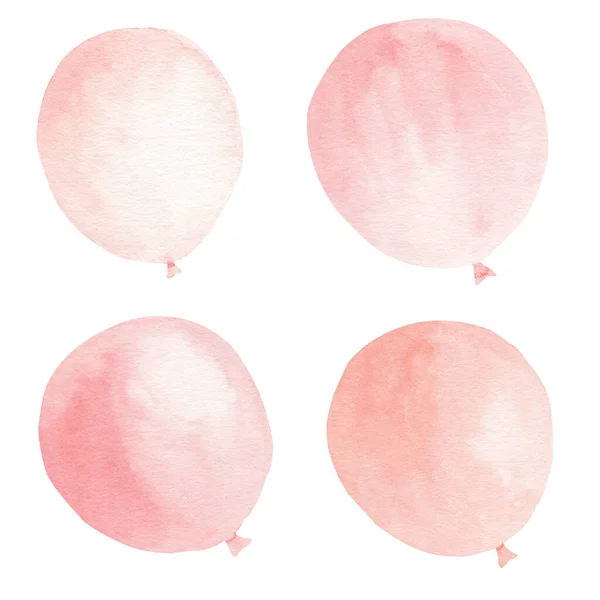 Рожеві кульки акварельний кліпарт набір. Рука намальована ілюстрація. Дизайн для вечірніх прикрас, запрошення на дитячий душ . — стокове фото