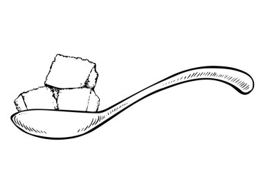 Bir kaşıkta şeker küpleri vektör çizim 