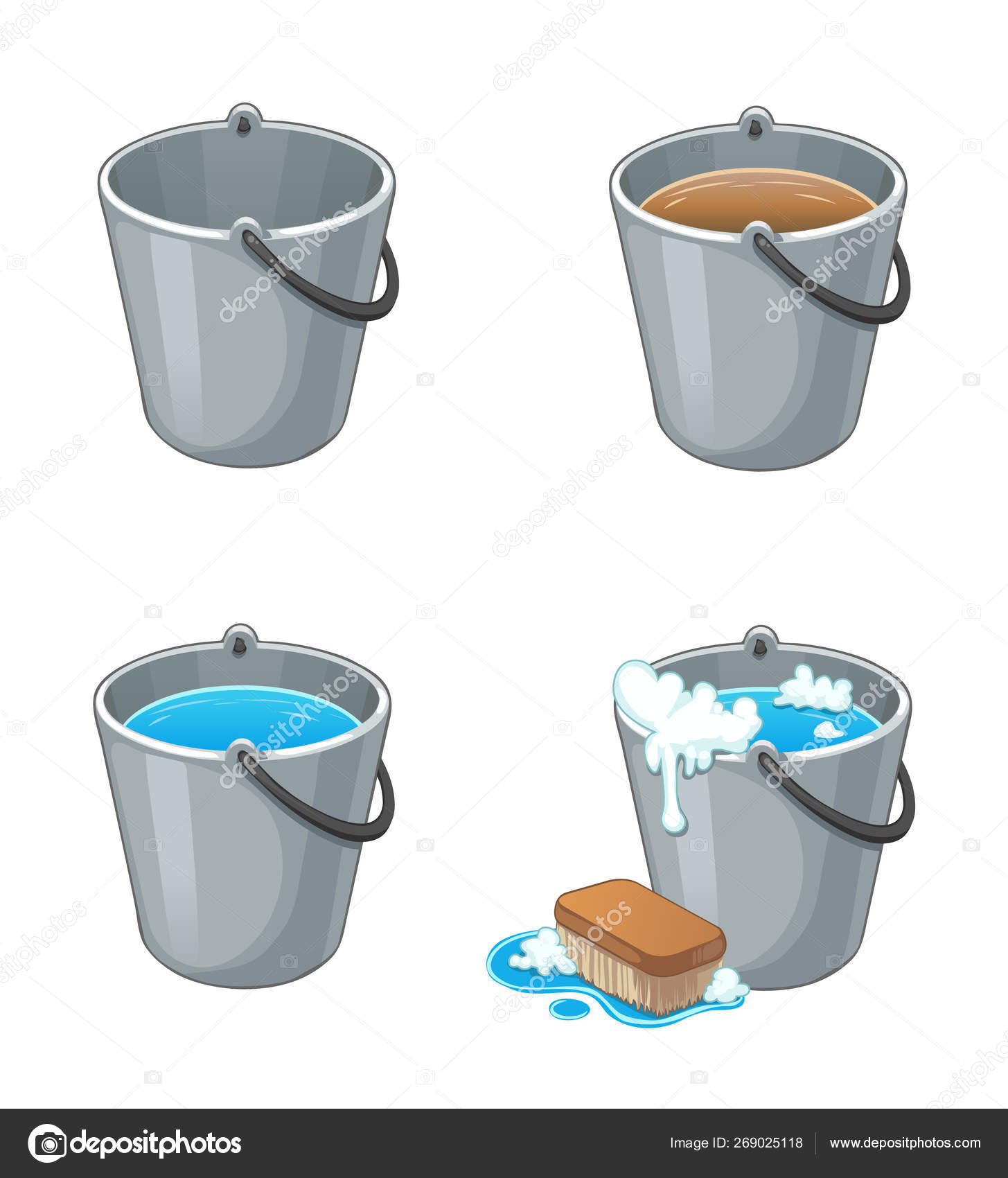 Set Metal Buckets Water White Full Empty Buckets Cleaning Stock Vector by  ©neizu03.gmail.com 269025118