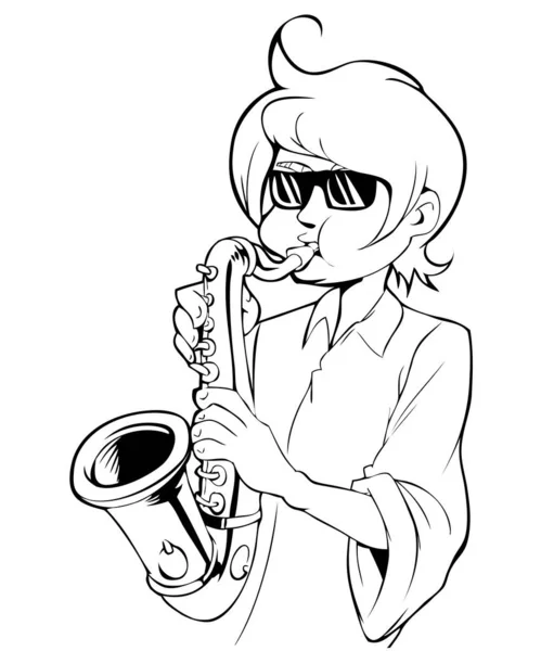Cartoon jazman w okulary przeciwsłoneczne grający na saksofonie Wektor Stockowy