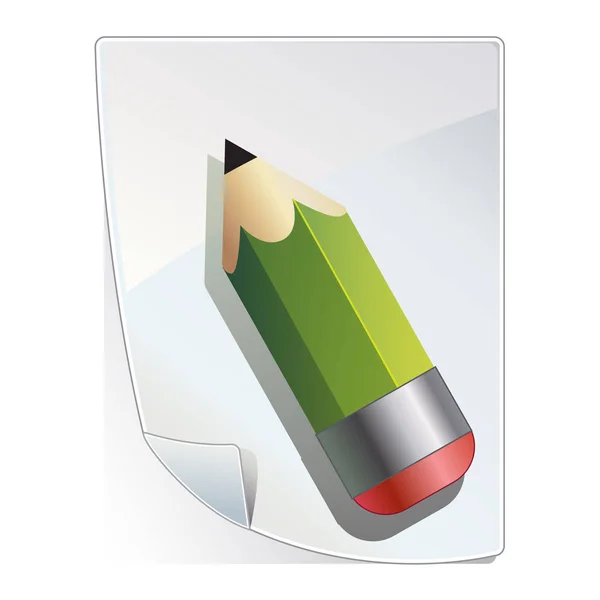 Vector icon of green pencil on paper — Stock Vector