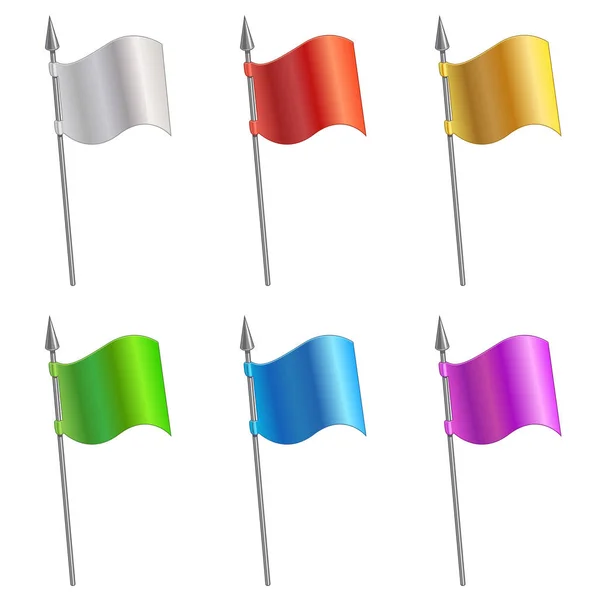 Набір векторних кольорових прапорів на металевих піках Стокова Ілюстрація