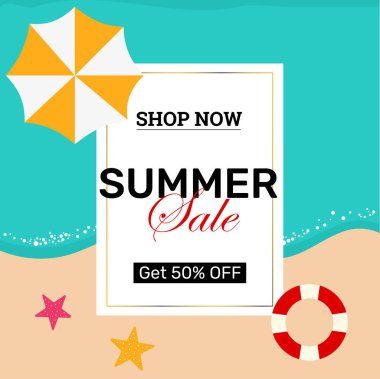 Shop şimdi yaz satış poster ve tasarım şablonu.