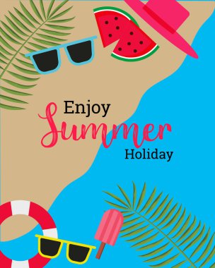 Yaz tatil vektör çizim aksesuarları seyahat ile plaj keyfini çıkarın. vektör illustrationsummer Satılık 