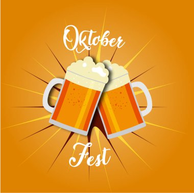 Oktoberfest poster, duvar kağıtları, afiş ve tebrik kartı vektör çizim bira cam ve şişe.
