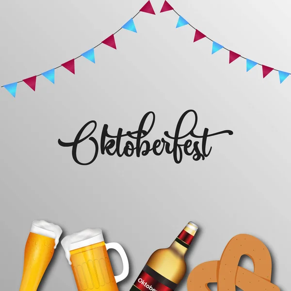 Oktoberfest Poster Behang Banner Wenskaart Vectorillustratie Met Bierglas Fles — Stockvector