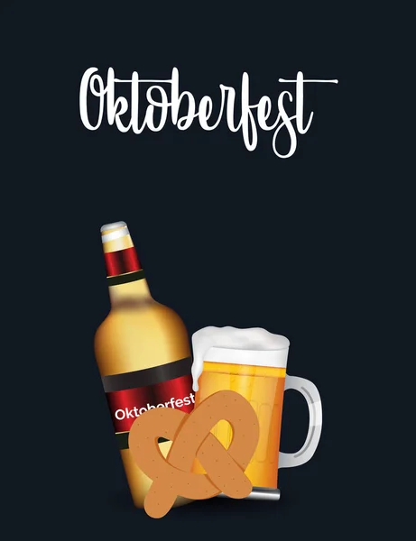 Oktoberfest Poster Behang Banner Wenskaart Vectorillustratie Met Bierglas Fles — Stockvector