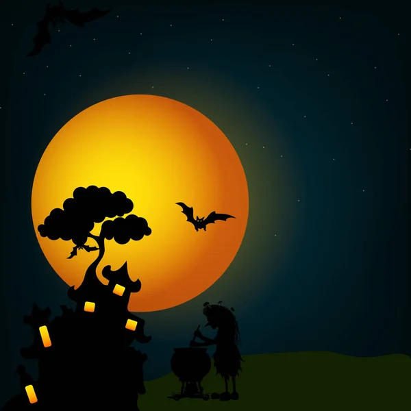 Halloween Slott Design Och Illustration Med Solen Illustration — Stock vektor