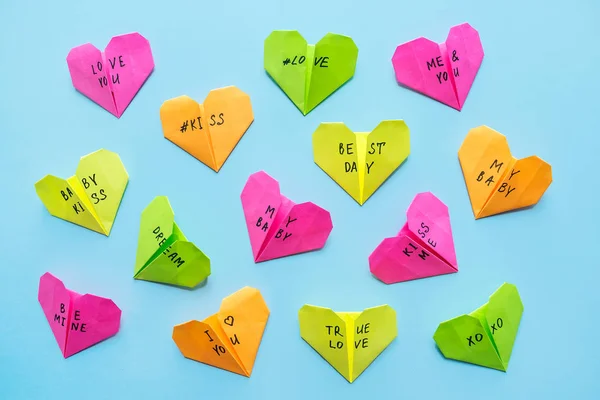 Bunte Bunte Origami Herzen Aus Papier Mit Text Love You — Stockfoto