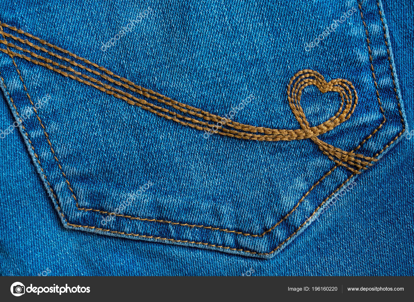 Bordado Forma Corazón Bolsillos Denim Fondo Azul Denim Con - 
