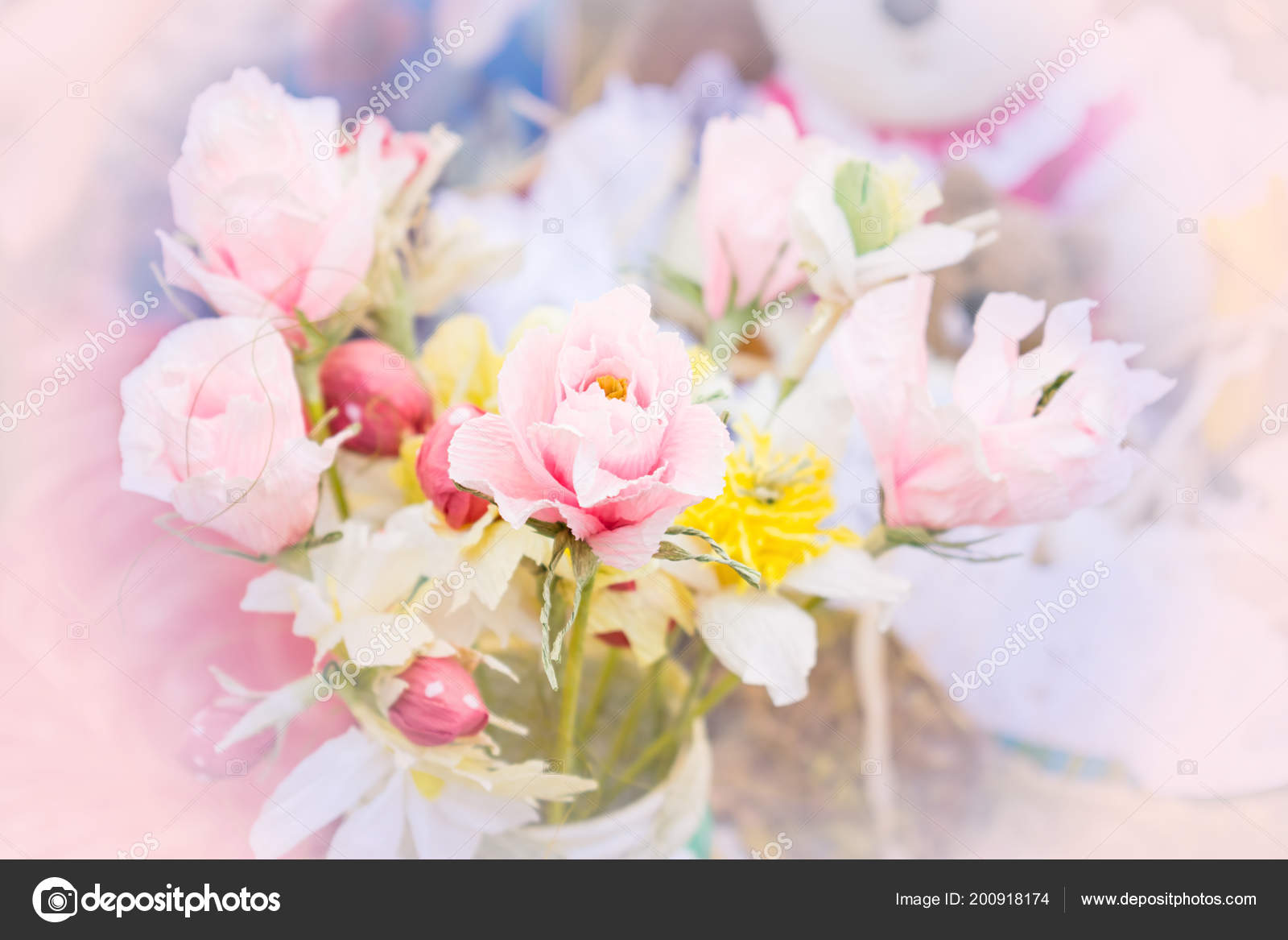 Bellissimo Bouquet Tenero Fiori Carta Crespa Carta Fatta