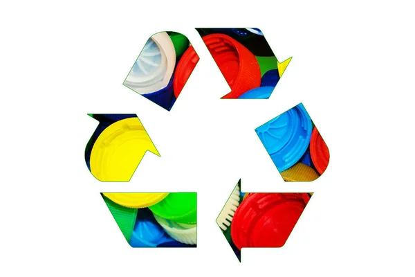 Odtwórz Znak Logo Wykonane Kolorowe Jasne Butelek Białym Tle Koncepcja — Zdjęcie stockowe