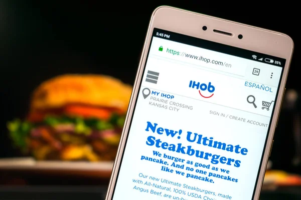 Ihop Website Mobile Screen Blurred Burger Background Ihop Rebrand Ihop — Stock Photo, Image