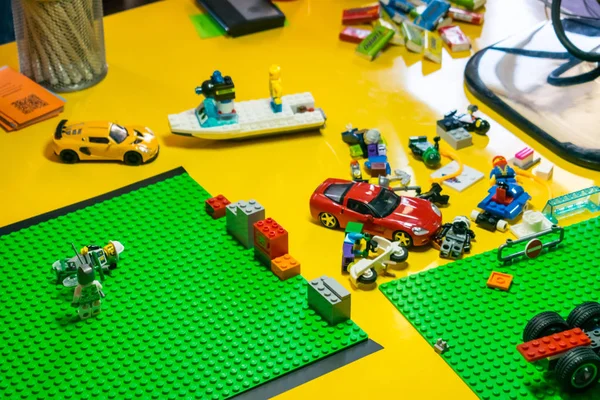 Processus Animation Stop Motion Avec Des Détails Lego Des Voitures — Photo