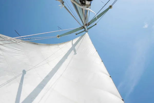 Vela Blanca Velero Contra Cielo Velas Yate Vela Río Viento —  Fotos de Stock