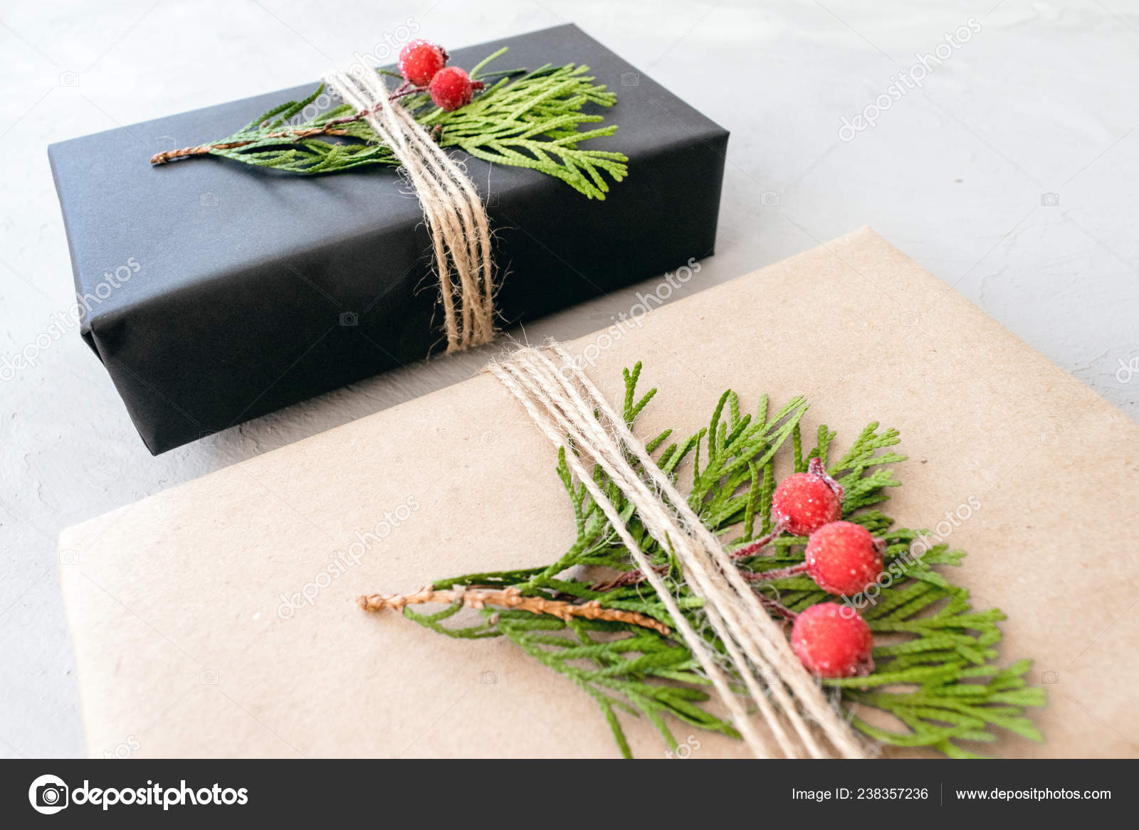 Wrapping Christmas Gifts Recycled Paper Rustic Style Xmas Gift Boxes Stock  Photo by ©Irrmago 238357236