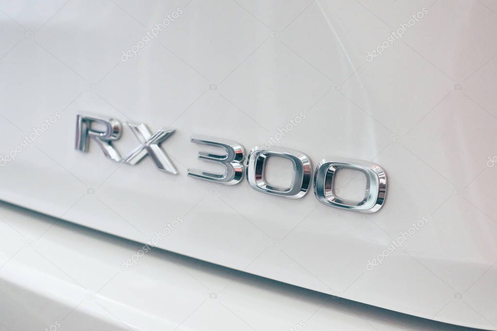 Lexus new car at motor show, Automobile Salon. Lexus RX 300 midsize crossover SUV, selective focus