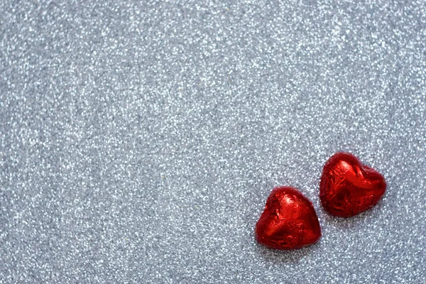 Fondo Del Día San Valentín Maqueta Con Dos Caramelos Chocolate — Foto de Stock