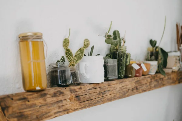 Home Keuken Rustieke Interieur Van Appartement Met Tafel Klei Houten — Stockfoto