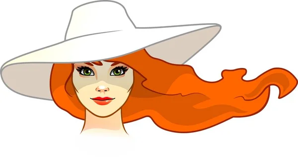 ミス夏 美しい女性はエレガントなつば広の帽子を身に着けています ベクトル ビンテージ イラスト — ストックベクタ
