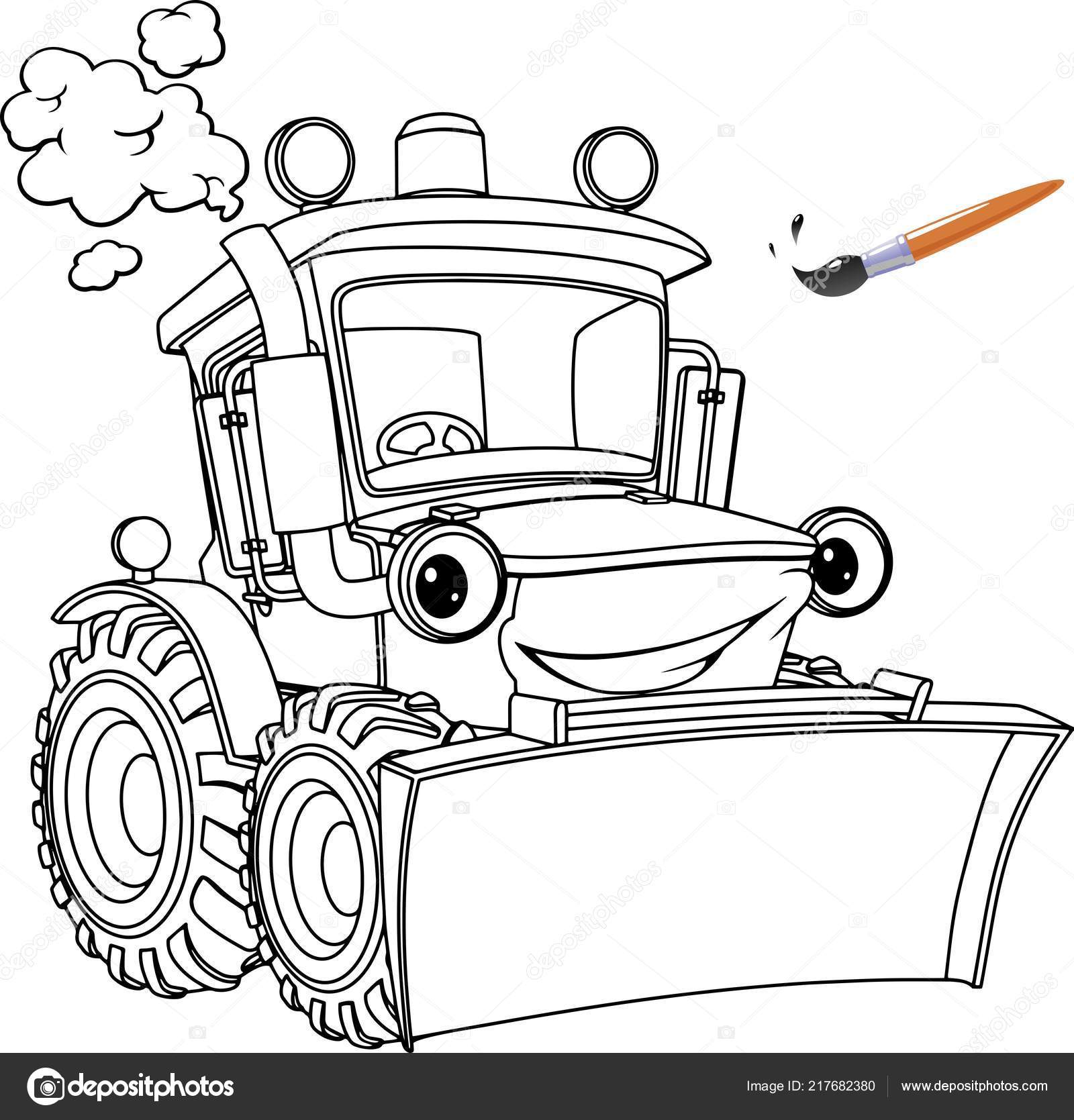 Funny tractor, bulldozer. Coloring pages. Coloring book design for kids and  children 25