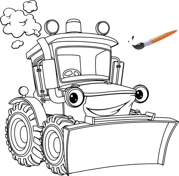 Funny Tractor Bulldozer Coloring Pages Coloring Book Design Kids Children — Stock Vector