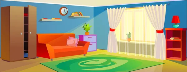 Vector Acogedor Interior Habitación Con Armario Sofá — Vector de stock