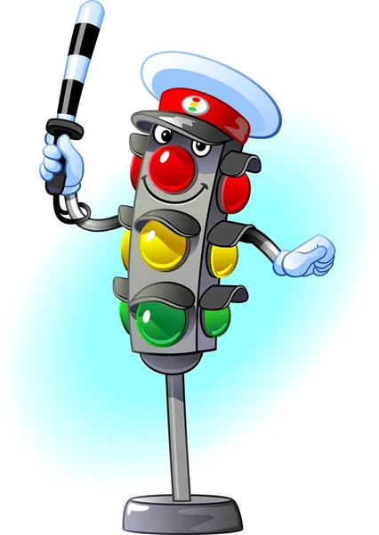 Çizgi film, vektör karakteri. Yüz ve eller ile trafik ışığı.