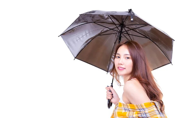 Portret Ładny Asian Kobieta Atrakcyjne Piękne Sexy Kobieta Trzymając Parasol — Zdjęcie stockowe