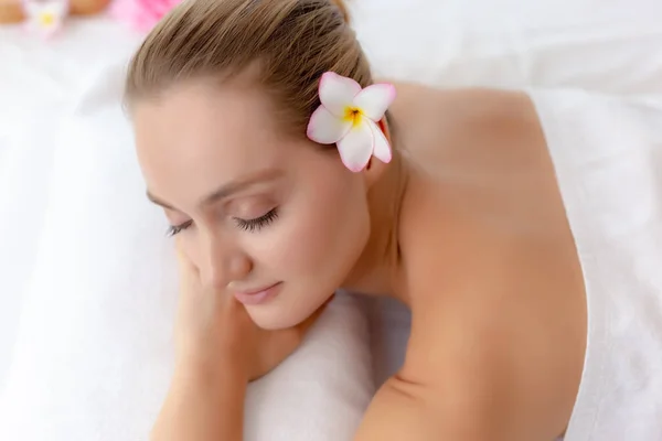 Charming Beautiful Young Woman Close Eyes Feel Relax Happiness Spa — Stock Photo, Image