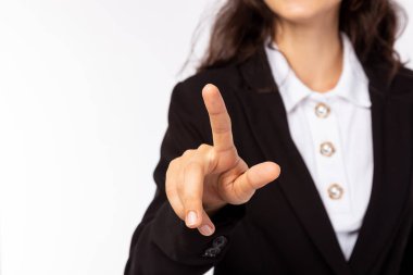 İş kadını parmağını ekranda gezdir, bir şeyler al. İş kadını iş, görev, vizyon, iletişim için birden fazla düğmeye basar. Teknoloji, reklam ve ticari amaçlı kullanılabilir.